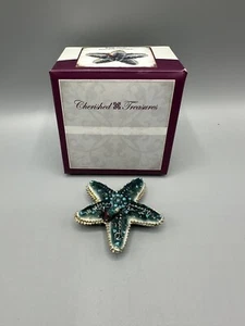 Cherished Treasures Blue Brown Starfish Trinket Box Rhinestone Jeweled Enamel - Picture 1 of 7