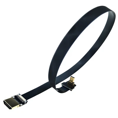 Angled Micro HDMI to HDMI Flat Male Connector Flex Cable Converter Wire 40cm - Image 1 of 4
