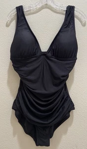 Traje de baño J Crew negro acanalado de una pieza talla 12 almohadillas extraíbles ceñidas - Imagen 1 de 14