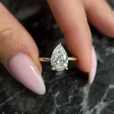 2 Ct Pear Cut Lab-Grown Diamond Solitaire Engagement Ring 10K Yellow Gold - Image 1 of 4