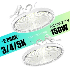 2 Pack 650W HID/HPS Replace 150W 3/4/5K UFO LED High Bay Warehouse GYM Shop Lamp - Picture 1 of 14