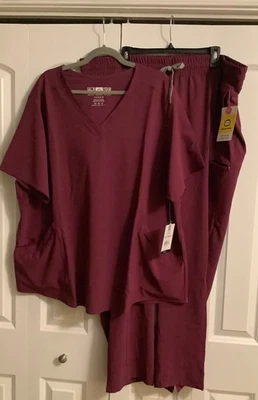 Novo conjunto de esfoliante feminino Wink Wonder gola V vinho 3X superior e inferior frete grátis - Imagem 1 de 4