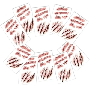 Tatuaje de Halloween cara (10 hojas), tatuajes de cicatrices, heridas de zombi cara de Halloween - Imagen 1 de 38