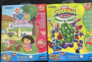 NEW 2 VTech Vsmile SMARTBOOK Video Learning Game Cartridge Dora Spiderman Hulk - Picture 1 of 9