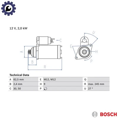 STARTER 0 986 021 220 FOR SKODA SEAT AUDI A4/S4/Convertible A6/S6 BWW 2.0L 4cyl - Image 1 of 4
