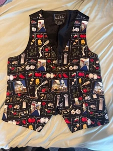 Womens Vintage Nicole Miller Silk Vest Italian Food Italy Women’s 1990’s Largr - Picture 1 of 3