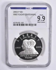Proof 9.9 UCam 2003-P First Flight Commemorative Dollar NGC X NGCX - Picture 1 of 5