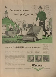 1956 Parker Lawn Sweeper PRINT AD Clean Yard Clippings VTG 50s Springfield Ohio - Picture 1 of 5