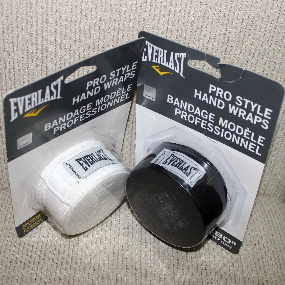 2 x Everlast 180" Pro Style Hand Wraps Training Boxing Equipment Black+White MMA - Image 1 of 4