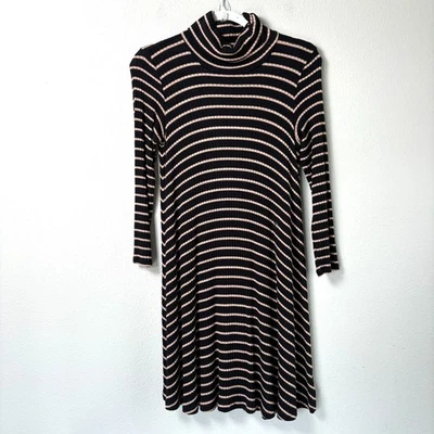 American Eagle Soft & Sexy Turtleneck Sweater Dress Size M Black Tan Long Sleeve - Image 1 of 4