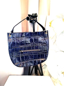 Kate Landry Purple Patent Leather Crocodile Shoulder Bag Handbag Leopard Lining - Picture 1 of 8