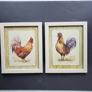 Two French Rooster Chicken Prints Coq & Chanteclair Framed Poultry Art - Imagen 1 de 8