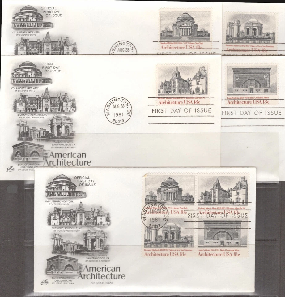 1981 FDC Set of 5 - Scott# 1928-31 - Architecture - Art Craft Cachet - Image 1 of 1