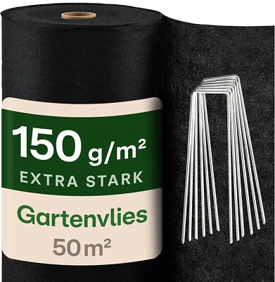 Gartenvlies 150g/m² – 50m² Unkrautvlies, Reißfest  Unkrautvlies mit 24 Erdankern - Bild 1 von 4