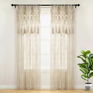 1 Rachel Zoe Macrame Curtain 40x84” 1 Window Panel Natural Beige w/ Tassels Boho - Picture 1 of 7