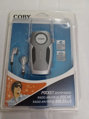 COBY CX73 Pocket AM/FM Radio with Earphones Silver New Factory Sealed - Image 1 of 4