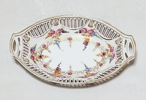 Vintage Schumann Bavaria Germany Oval Porcelain Trinket Dish Reticulated Sides - Picture 1 of 10