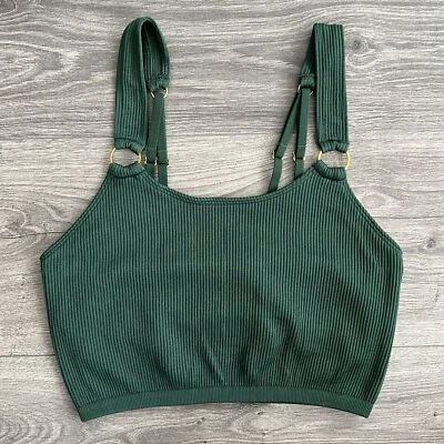Bralette AERIE Sin Costuras Pequeño Acanalado Verde Oro Anillo Ropa de Salón Nuevo con Etiquetas Foto 1 de 4