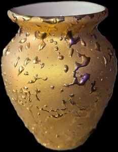Mid Century Modern 22K Gold USA Textured Vase Weeping-Bright gold - 4.5" Tall - Picture 1 of 5