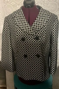 Josephine Chaus 14 Blazer Black White Design Work Circles Coat Suit Jacket - Picture 1 of 7
