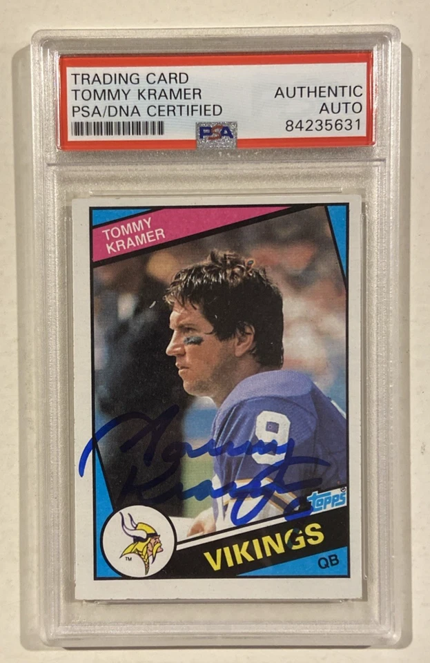 Tarjeta de fútbol americano firmada por Tommy Kramer 1984 Topps #293 con certificación PSA/DNA arroz automático Foto 1 de 4