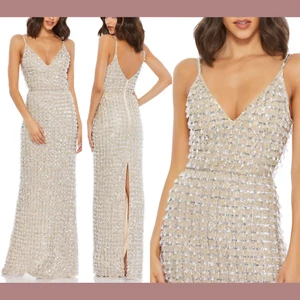 NWT $598 Mac Duggal [ 2 ] Geometric Embellished Crystal Drop V-Neck Gown #G1417 - Picture 1 of 16
