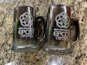 Set of 2 Vintage EPCOT Center Walt Disney World Chrome Mirror Mugs 1980s Rare - Picture 1 of 4