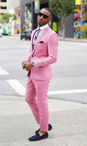 Men Pink Suits Stylish One Button Designer Grooms Wedding Dinner Suit Coat+Pants