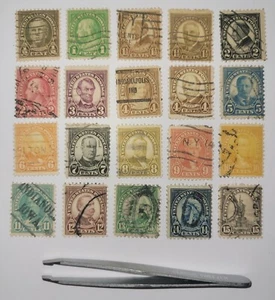 US STAMP 20 VTG 1922-25 US PRESIDENTS & FAMOUS AMERICAN, USED, NO HINCHED. - Picture 1 of 2