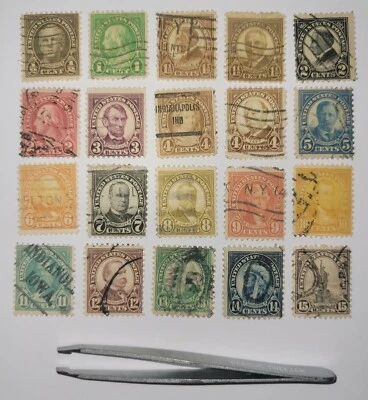 US STAMP 20 VTG 1922-25  US PRESIDENTS & FAMOUS AMERICAN, USED, NO HINCHED. - Image 1 of 2