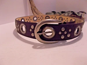 Vintage Belt Brown Leather w Metal Brads and Metal Holes Belt 39" L Size Small - Picture 1 of 7