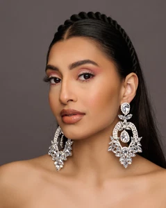 Glamorous Statement Crystal Diamante Rhinestone Dangle Earrings - Picture 1 of 15
