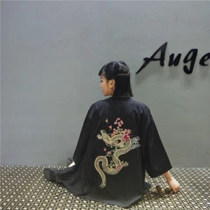 Japanischer Damen Herren Stickerei Kimono Mantel Jacke Cardigan Retro Vintage Drache - Bild 1 von 12