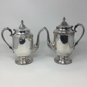 Vintage Set of 2 Sheridan Coffee / Tea Pot, Hinged Lid, Silver on Copper, 1940s - Picture 1 of 12