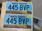 2 North Dakota License Plate 445 BVP  Buffalo scene w/ Black letters 2018