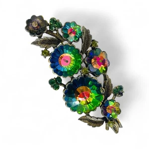 Vintage MCM Weiss Watermelon Rivoli Aurora Borealis Crystal Floral Brooch Pin - Picture 1 of 17