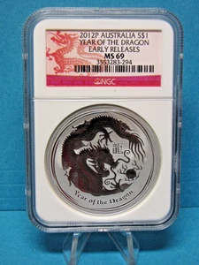 Australia 2012 Year of Dragon $1 Pure 1 Oz Silver BU Coin NGC MS69 Early Release - Picture 1 of 2