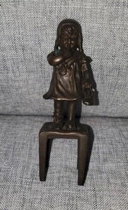 JUAN CLARA Bronze Sculpture LITTLE GIRL on STOOL w SHOE - Picture 1 of 4
