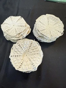 Lot Of 38 Vintage Doily, Hand Crocheted, Off White, Cotton - Picture 1 of 3