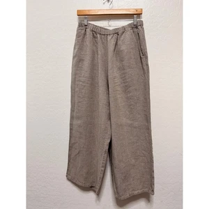 Flax Womens 100% Linen Crop Pull On Pants Elastic Lagenlook Tan Size Medium - Picture 1 of 5