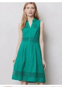Maeve Swiss Dot Shirtdress Size 10Green Lace Crochet Dress Anthropologie Pockets - Picture 1 of 13