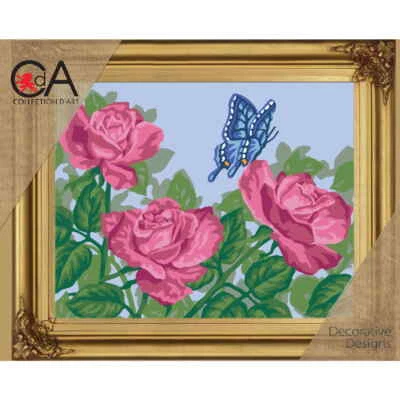 COLLECTION D'ART CDA Halbkreuz Stickpackung "Rosen und Schmetterling", bedruckt, 22x30cm