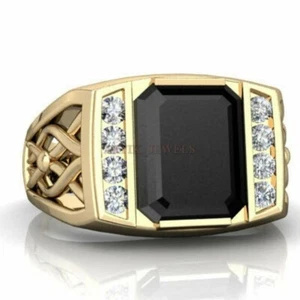 Natürlich Schwarzer Onyx Edelstein Mit Vergoldet 925 Sterlingsilber Ring #1269 - Bild 1 von 4