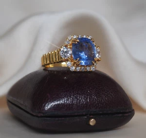 18K Blue Sapphire Diamond Ring GIA Unheated Vintage Engagement VS Fine 4.96 CTS! - Picture 1 of 11