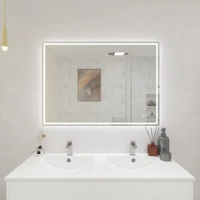 Espejo de baño LED de 42"" x 30", espejo montado en la pared iluminado antiniebla sin marco Foto 1 de 4