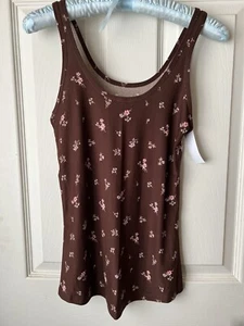 No Boundaries Women's Brown Floral Scoop Tank Top Shirt Size S (3-5) NEW - Picture 1 of 1