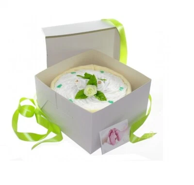DUBISTDA.DE Neutrale Windeltorte CAKEBOX für Baby Mädchen Junge - Geschenk Geburt Babyparty