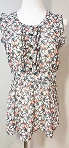 Anthropologie XXI Womens S Cottage Ruffle Boho Cap Sleeve Blouse Side Zip Tunic - Picture 1 of 15
