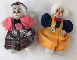 Vintage Hubao 5" Circus Clown dolls Pair/2 Fabric faced Collectible - Picture 1 of 18