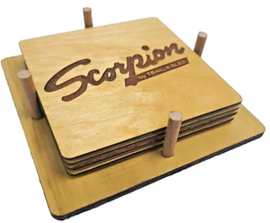 Natural Wood Vintage Scorpion Snowmobile Coasters and Display Holder - Picture 1 of 13